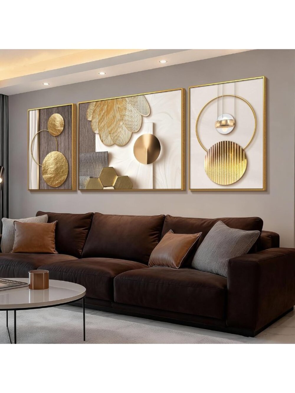 Large Modern Rose Gold Wall Art Set - 3 Piece Aluminum Decor for Living Room